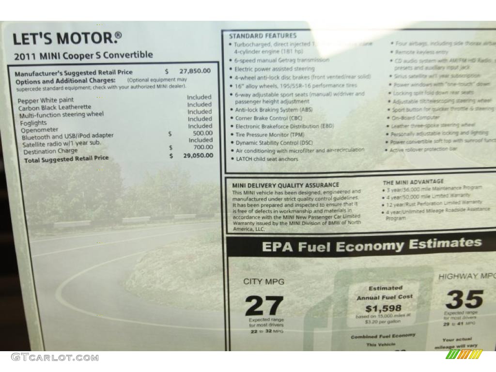 2011 Mini Cooper S Convertible Window Sticker Photo #45130730