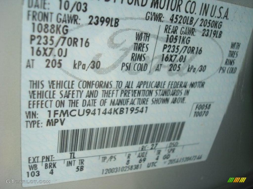 2004 Escape Color Code TL for Satin Silver Metallic Photo #45133446