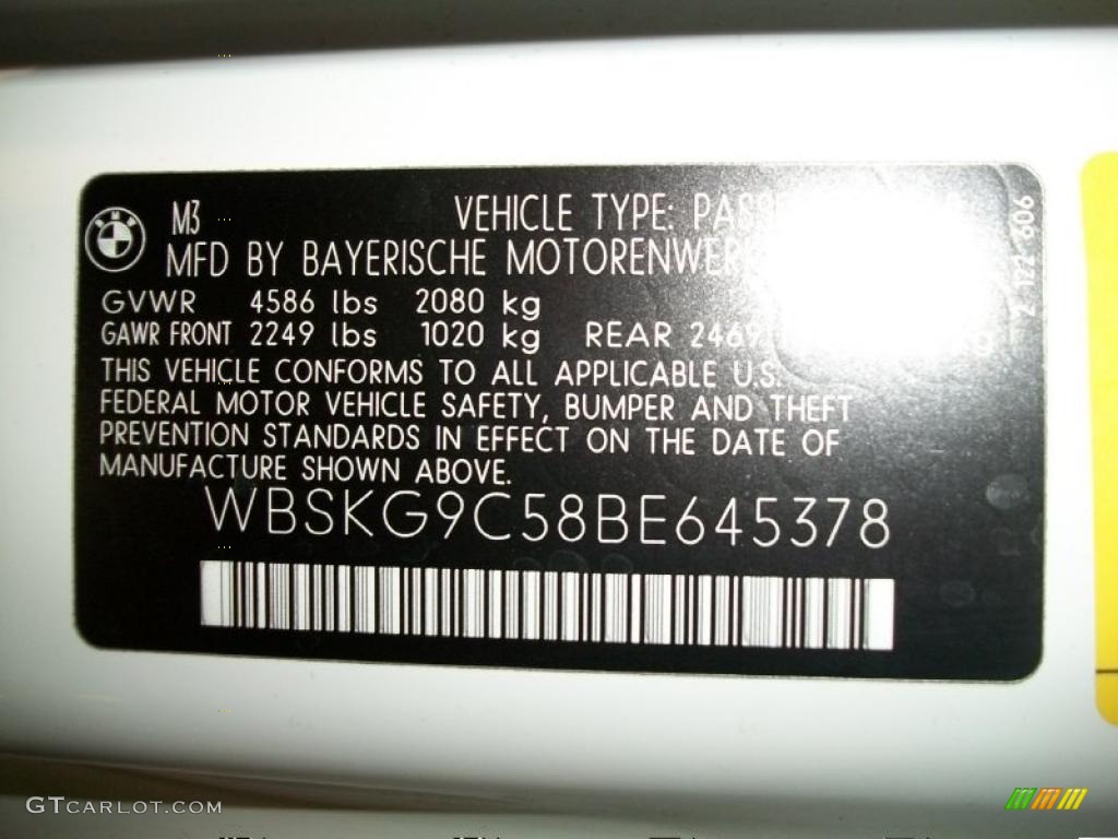 2011 BMW M3 Coupe Info Tag Photo #45139879
