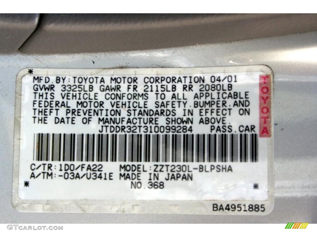 2001 Celica Color Code 1D0 for Liquid Silver Photo #45141855