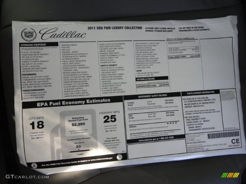 2011 Cadillac SRX FWD Window Sticker Photo #45157252