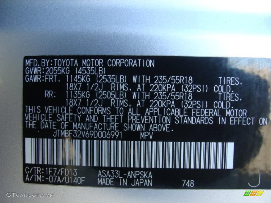 2009 RAV4 Color Code 1F7 for Classic Silver Metallic Photo #45157436