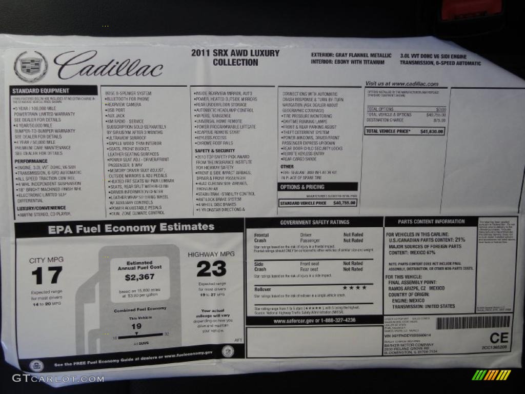 2011 Cadillac SRX FWD Window Sticker Photo #45158252