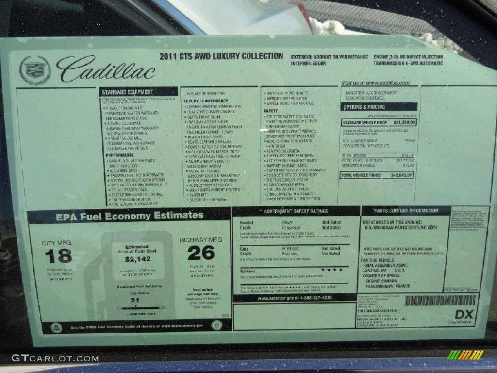 2011 Cadillac CTS 4 3.0 AWD Sedan Window Sticker Photo #45158484