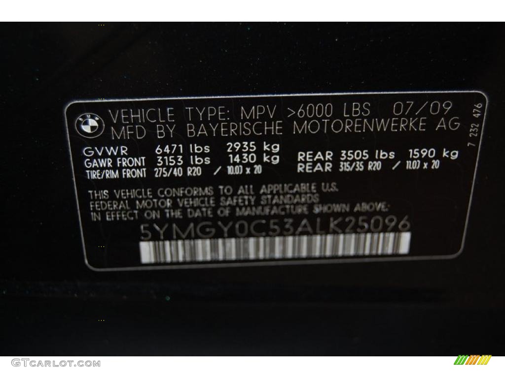 2010 BMW X5 M Standard X5 M Model Info Tag Photo #45162461
