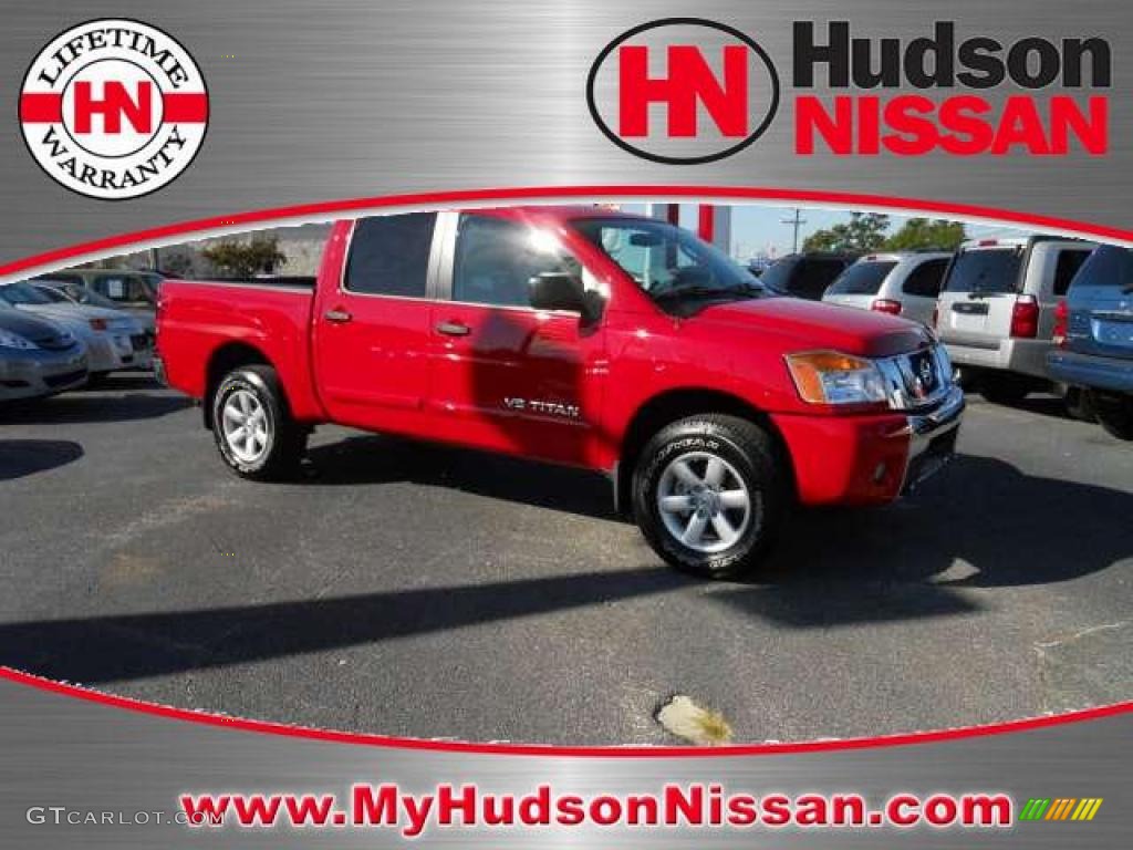 2010 Titan SE Crew Cab 4x4 - Red Alert / Almond photo #1