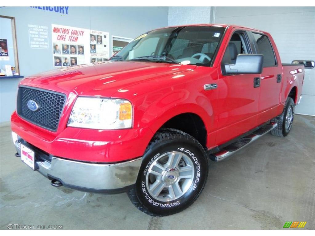 2005 F150 XLT SuperCrew 4x4 - Bright Red / Medium Flint Grey photo #1