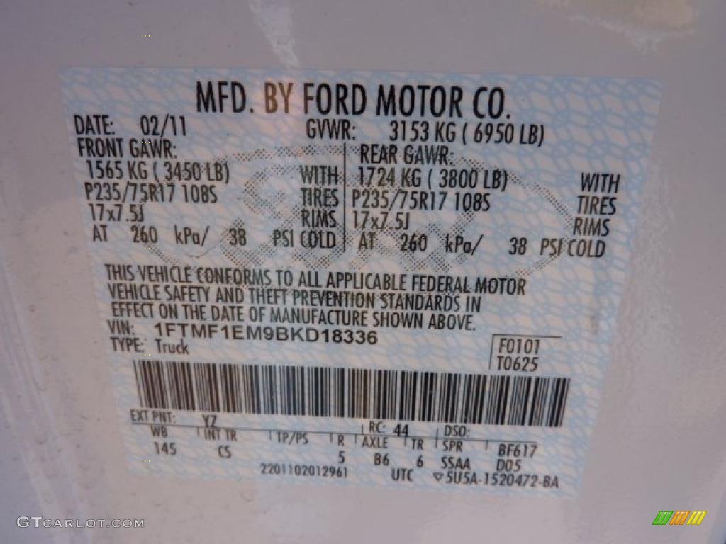 2011 F150 Color Code YZ for Oxford White Photo #45176504