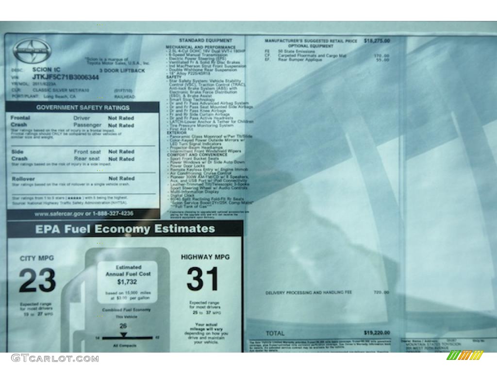 2011 Scion tC Standard tC Model Window Sticker Photo #45179160