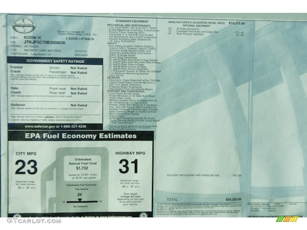 2011 Scion tC Standard tC Model Window Sticker Photo #45179319