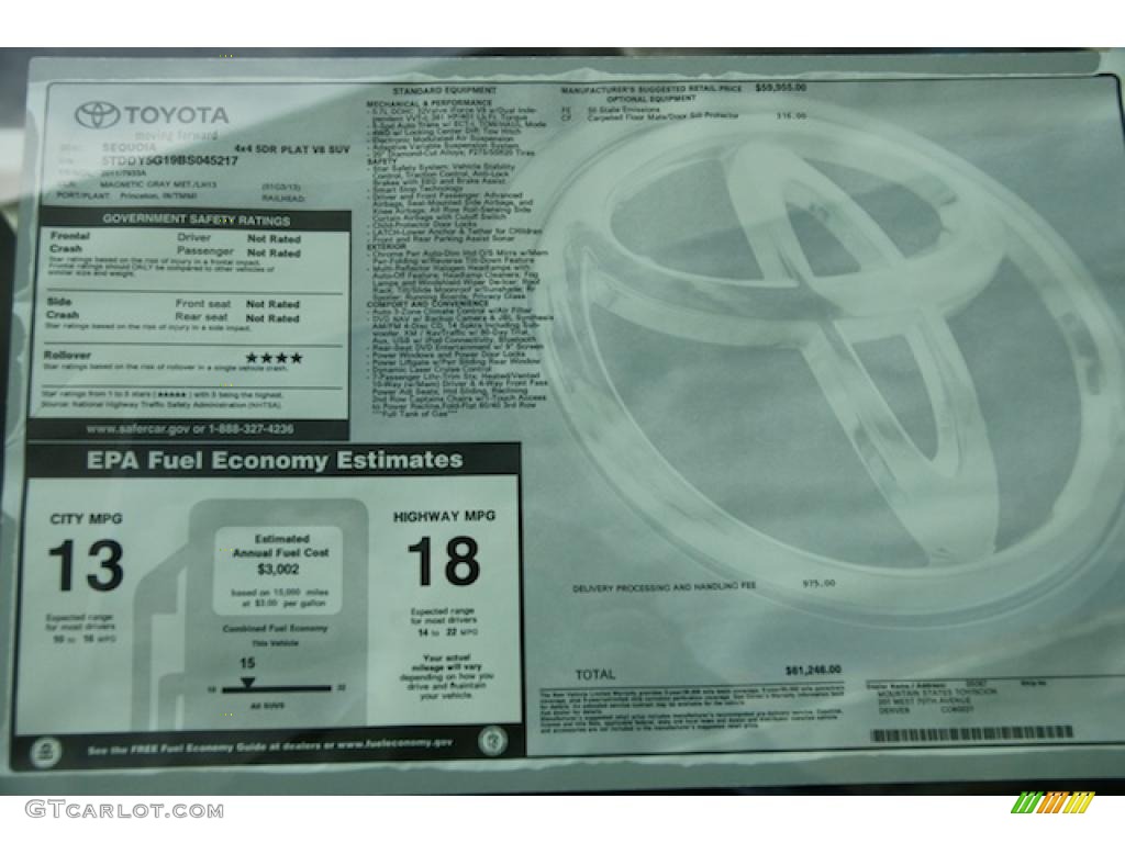 2011 Toyota Sequoia Platinum 4WD Window Sticker Photo #45180536