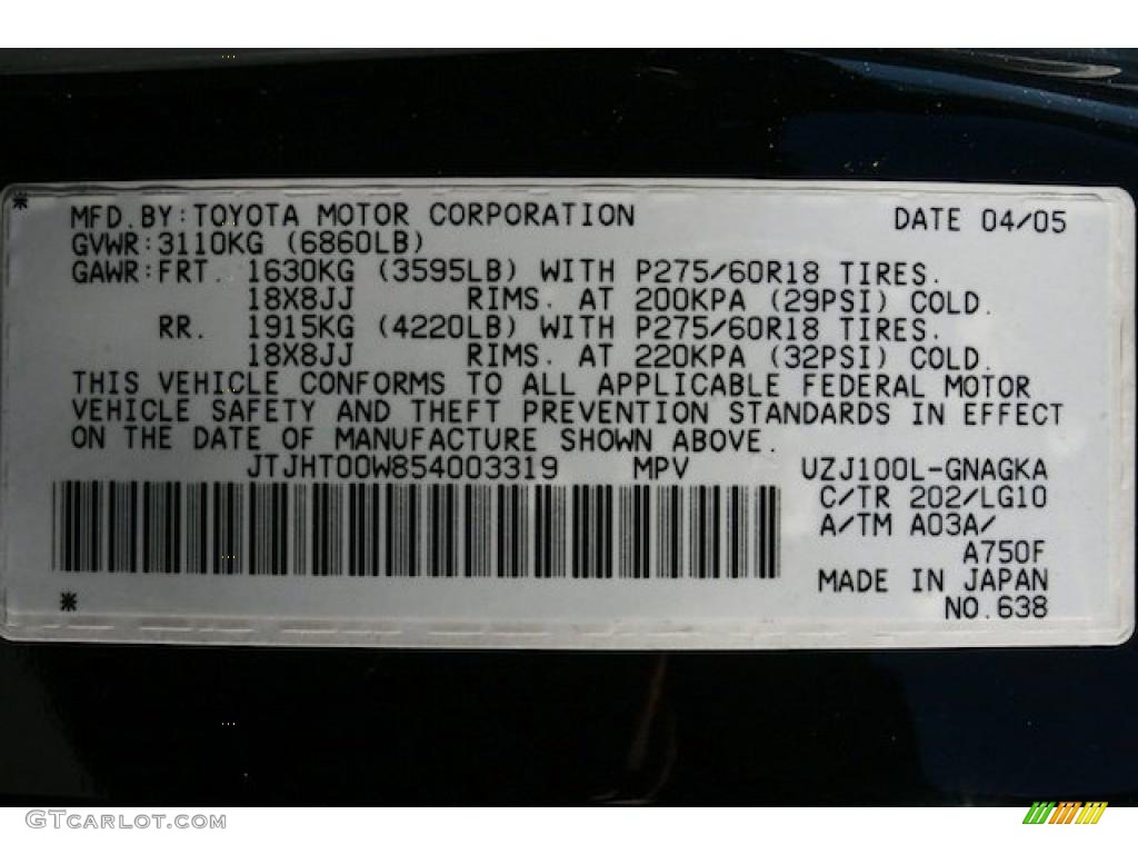 2005 LX Color Code 202 for Black Onyx Photo #45184905