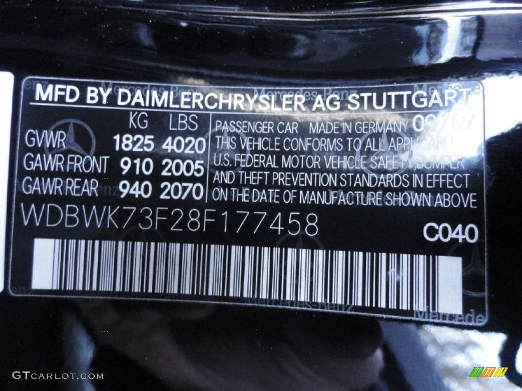2008 SLK Color Code 040 for Black Photo #45185721