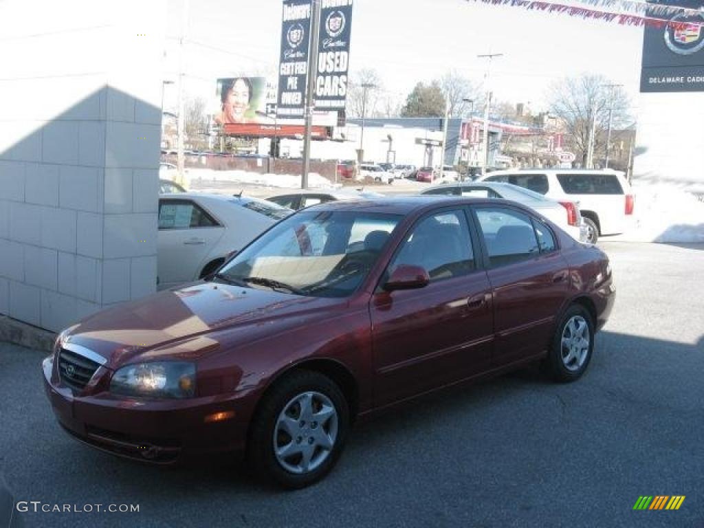 2004 Elantra GLS Sedan - Crimson Dark Red / Gray photo #42