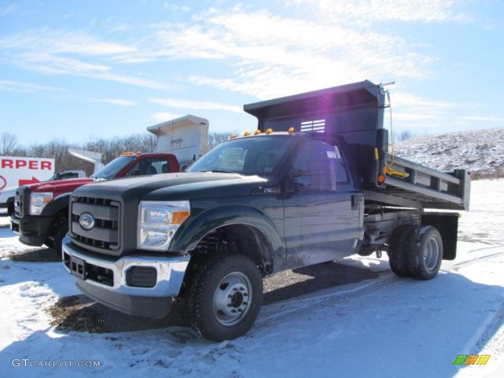 Forest Green Metallic 2011 Ford F350 Super Duty XL Regular Cab 4x4 Chassis Dump Truck Exterior Photo #45192309