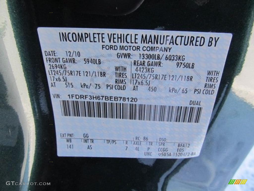 2011 F350 Super Duty Color Code GG for Forest Green Metallic Photo #45192533