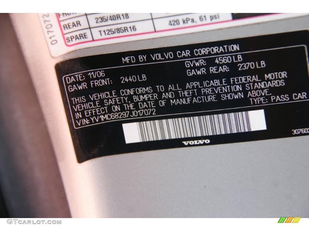 2007 Volvo C70 T5 Convertible Info Tag Photos