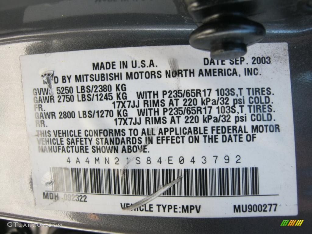 2004 Mitsubishi Endeavor LS AWD Info Tag Photo #45205205