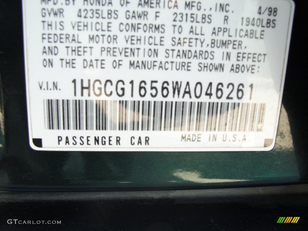 1998 Accord EX V6 Sedan - Dark Emerald Pearl / Ivory photo #53
