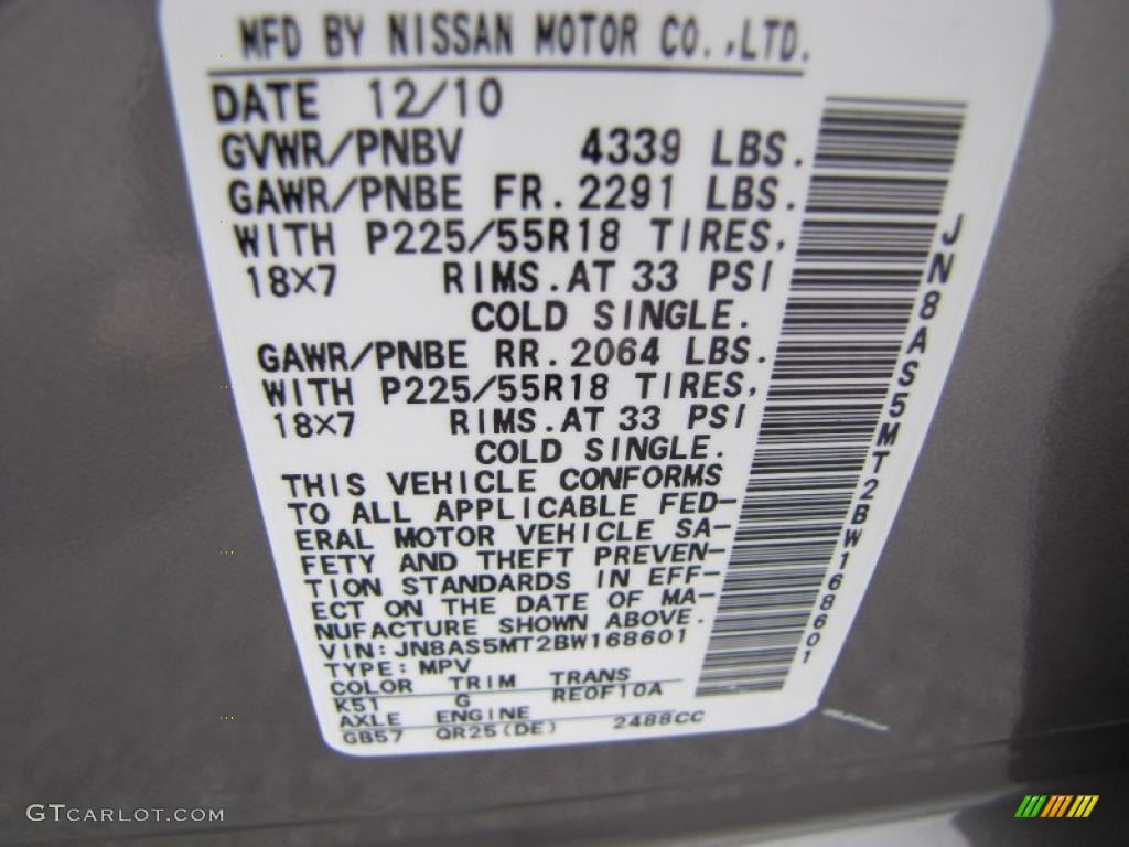 2011 Rogue SL - Platinum Graphite / Black photo #18