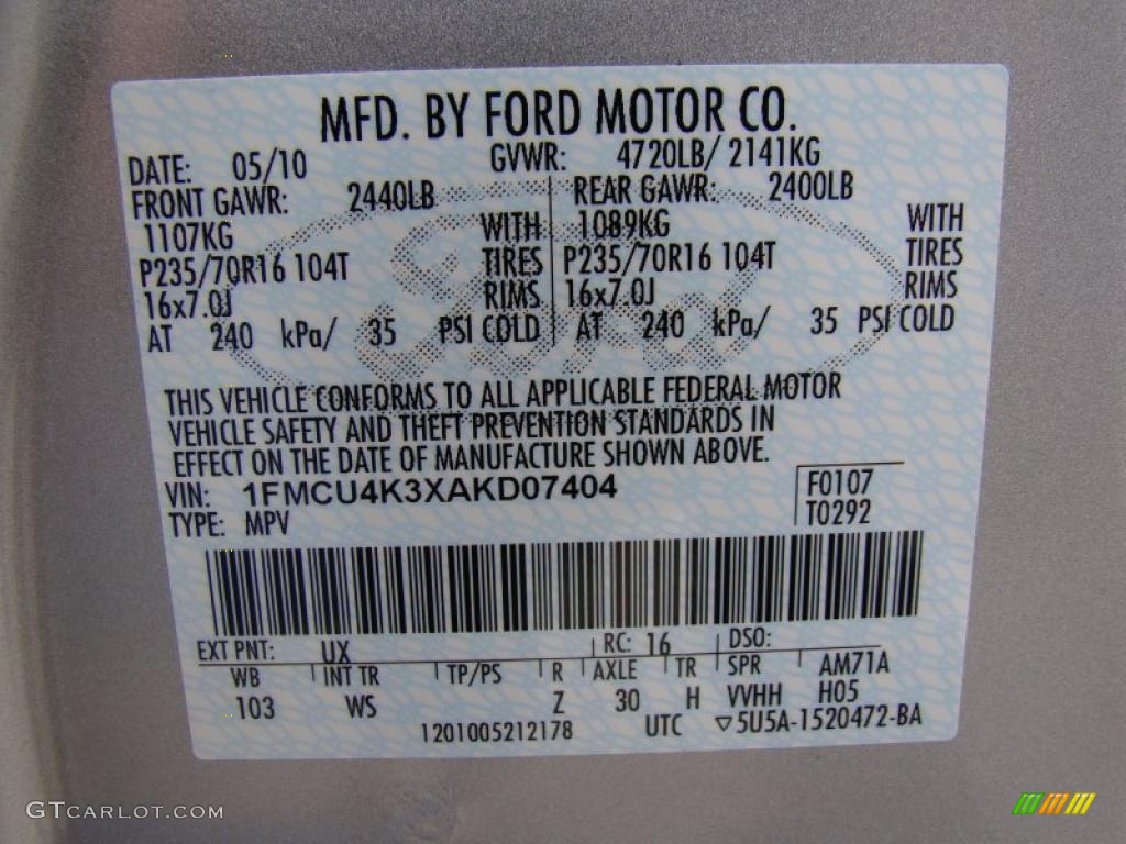 2010 Ford Escape Hybrid Color Code Photos
