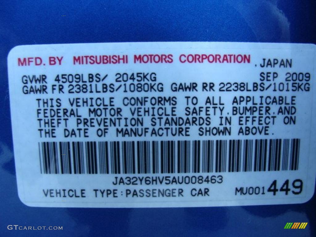2010 Mitsubishi Lancer Sportback RALLIART AWD Info Tag Photo #45228265