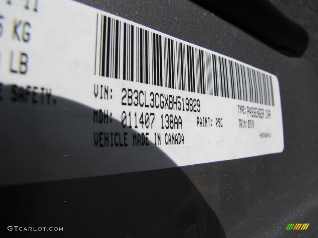 2011 Charger Color Code PSC for Billett Silver Metallic Photo #45237449