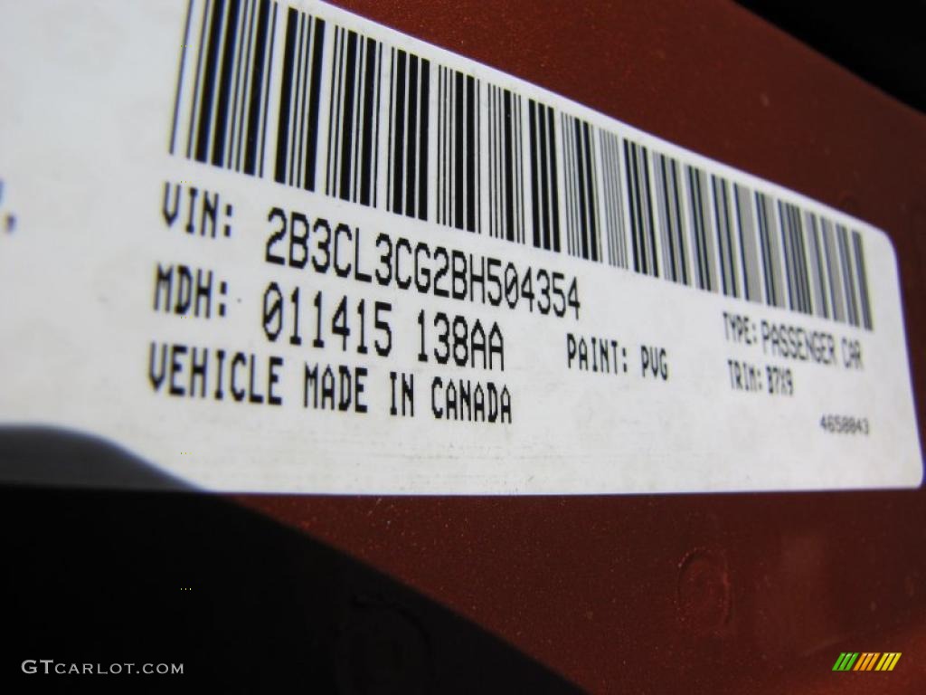 2011 Charger Color Code PVG for Toxic Orange Pearl Photo #45237585
