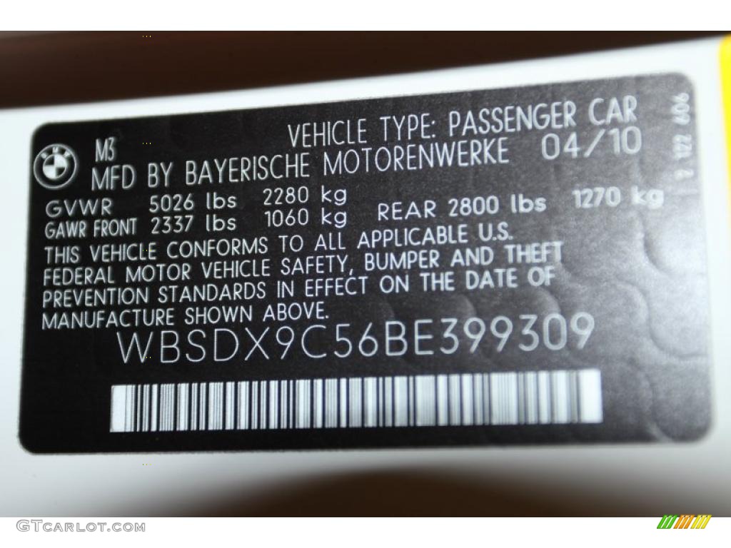 2011 BMW M3 Convertible Info Tag Photo #45239273