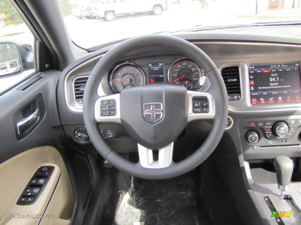 2011 Dodge Charger R/T Plus Black/Light Frost Beige Steering Wheel Photo #45250312