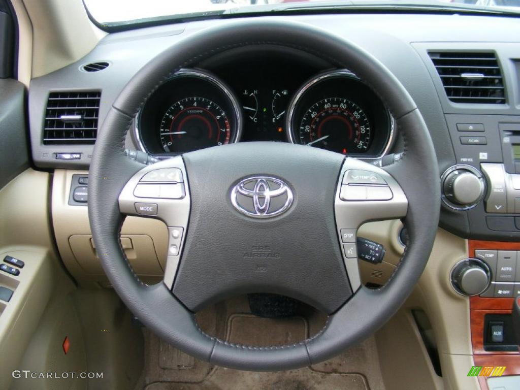 2009 Toyota Highlander Limited 4WD Sand Beige Steering Wheel Photo #45251416