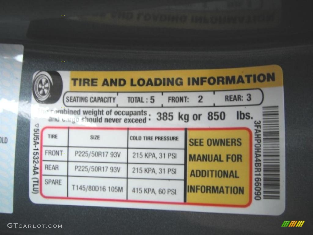 2011 Ford Fusion SE Info Tag Photos