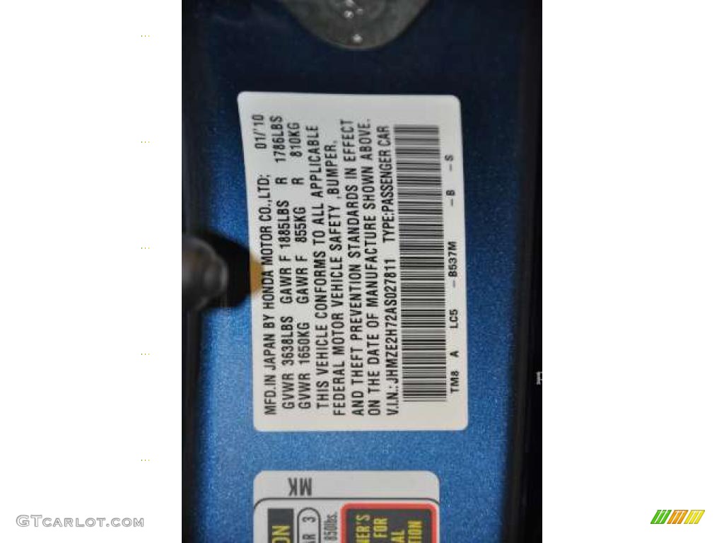 2010 Insight Color Code B537M for Atomic Blue Metallic Photo #45255144