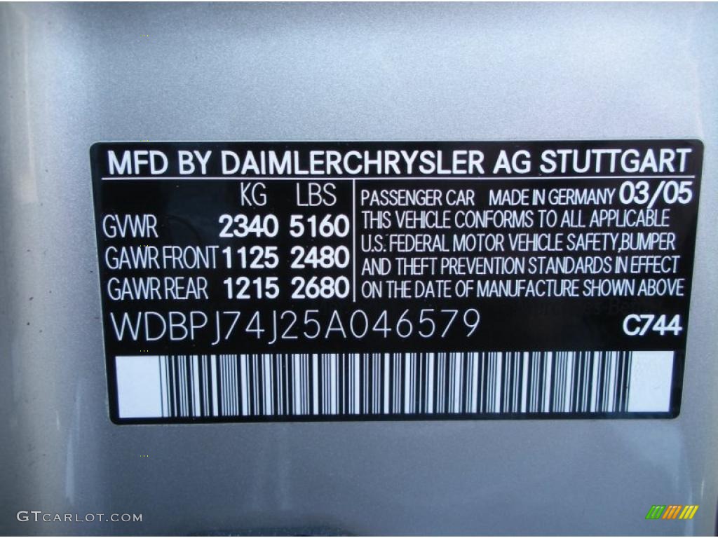 2005 CL Color Code 744 for Brilliant Silver Metallic Photo #45259259