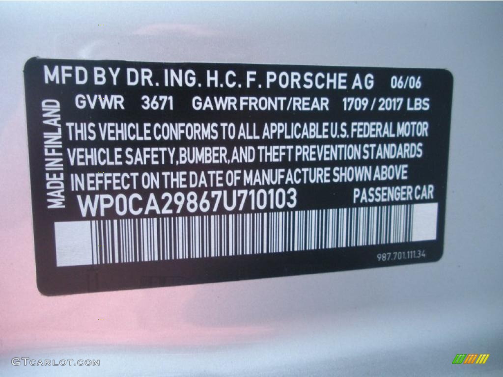 2007 Porsche Boxster Standard Boxster Model Info Tag Photo #45259972