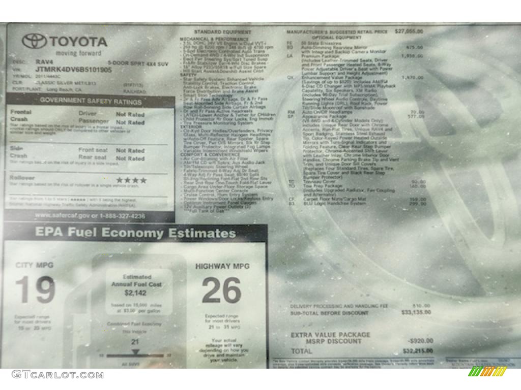2011 Toyota RAV4 V6 Sport 4WD Window Sticker Photo #45269308