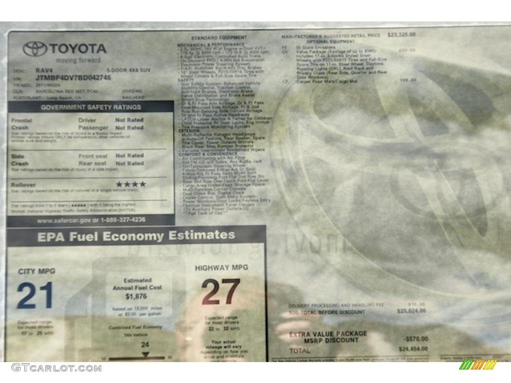 2011 Toyota RAV4 I4 4WD Window Sticker Photo #45269468