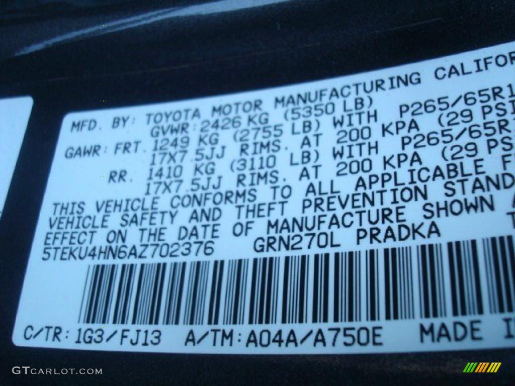 2010 Tacoma Color Code 1G3 for Magnetic Gray Metallic Photo #45273687