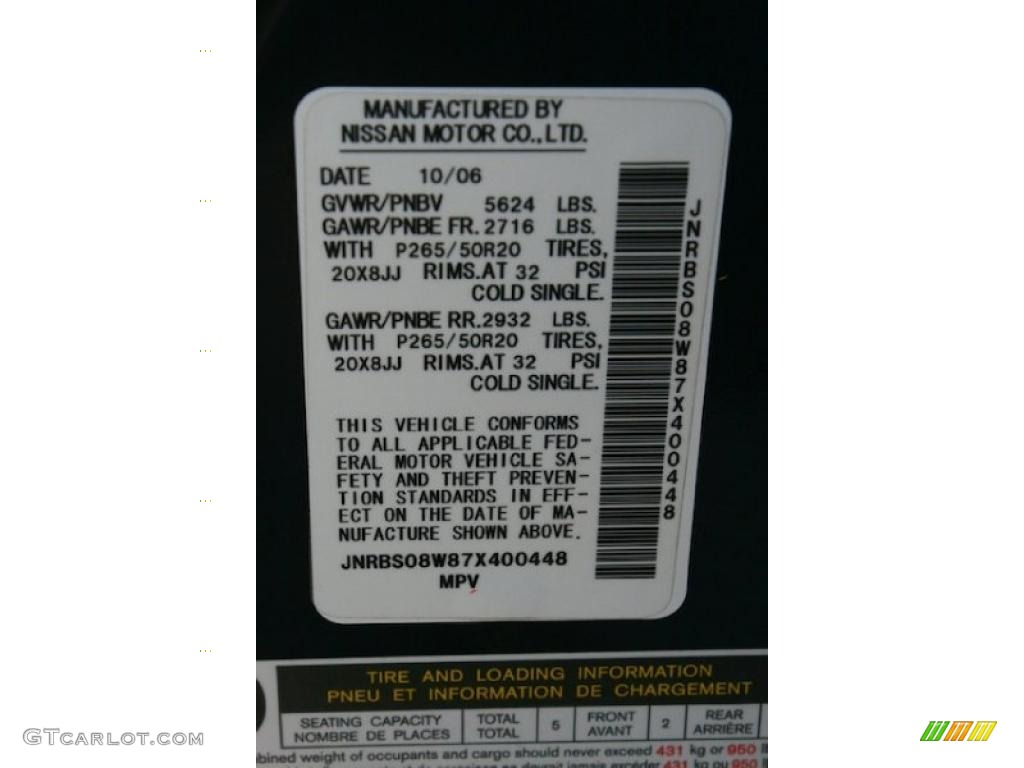 2007 Infiniti FX 45 AWD Info Tag Photo #45278489