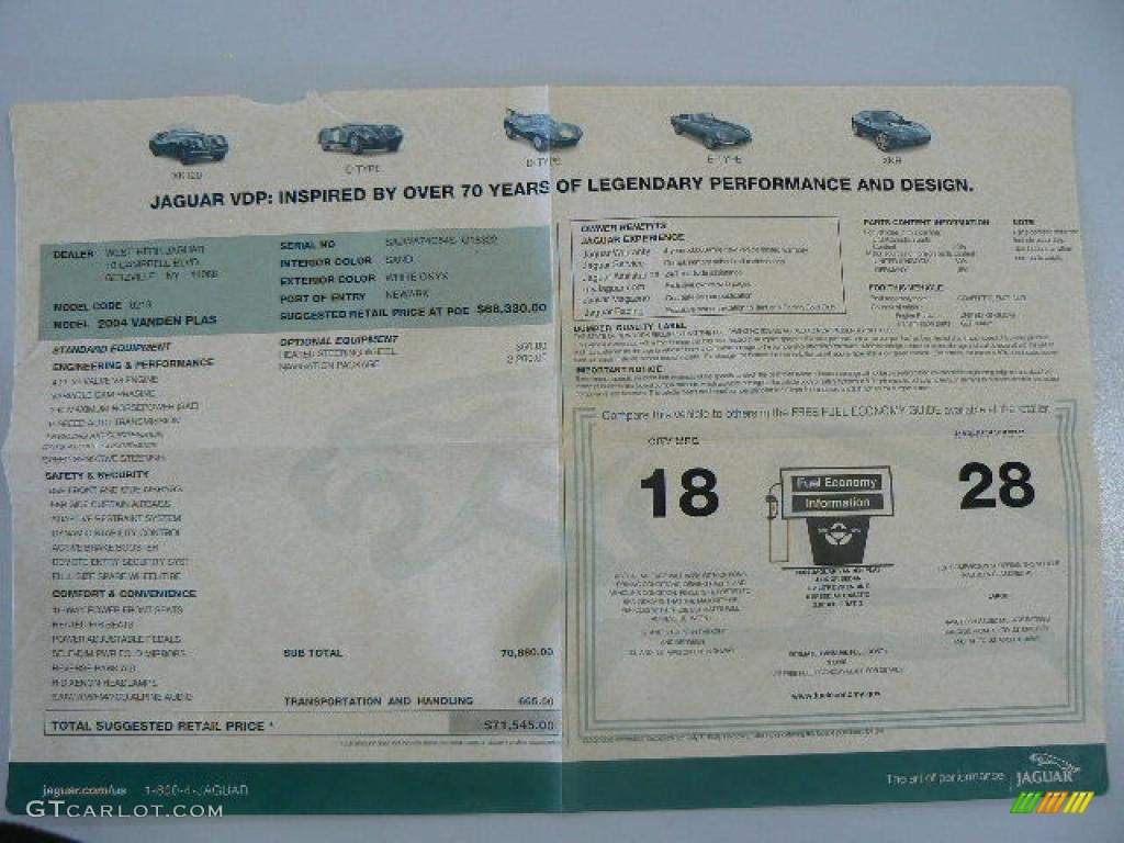 2004 Jaguar XJ Vanden Plas Window Sticker Photo #45283075