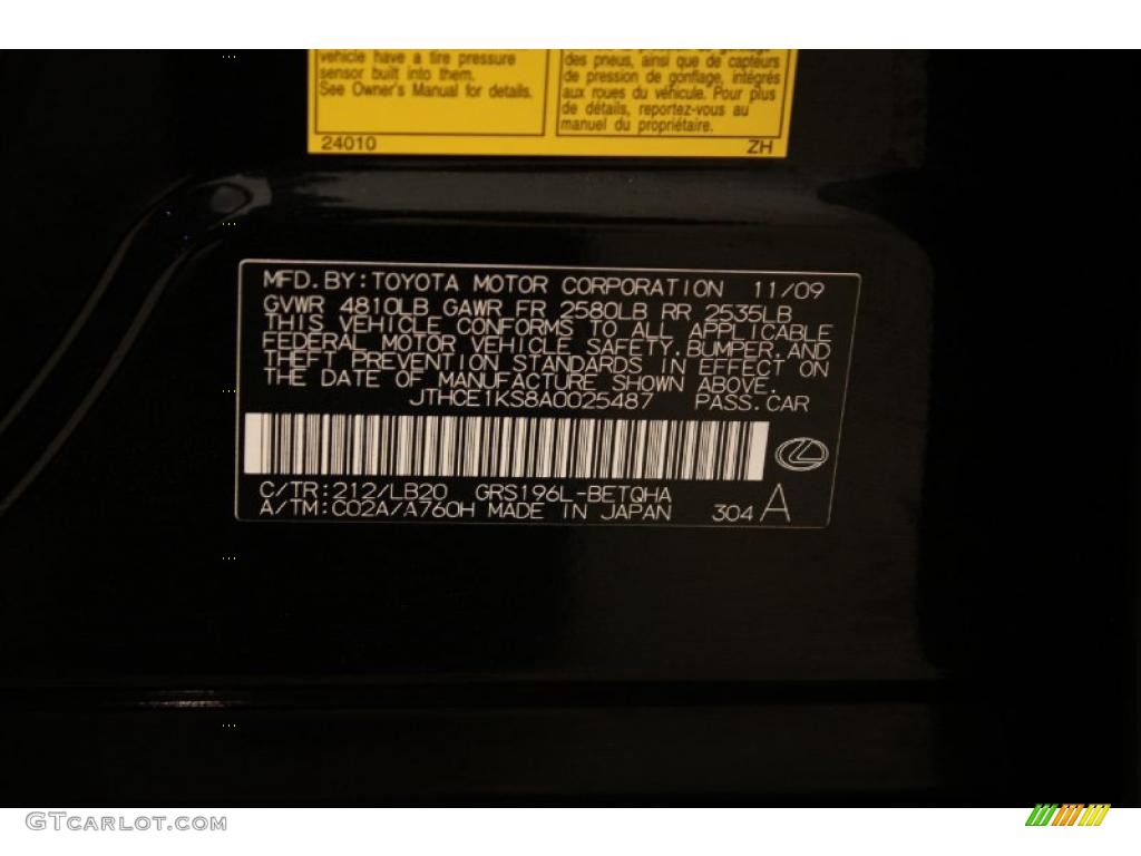 2010 GS Color Code 212 for Obsidian Black Photo #45285475