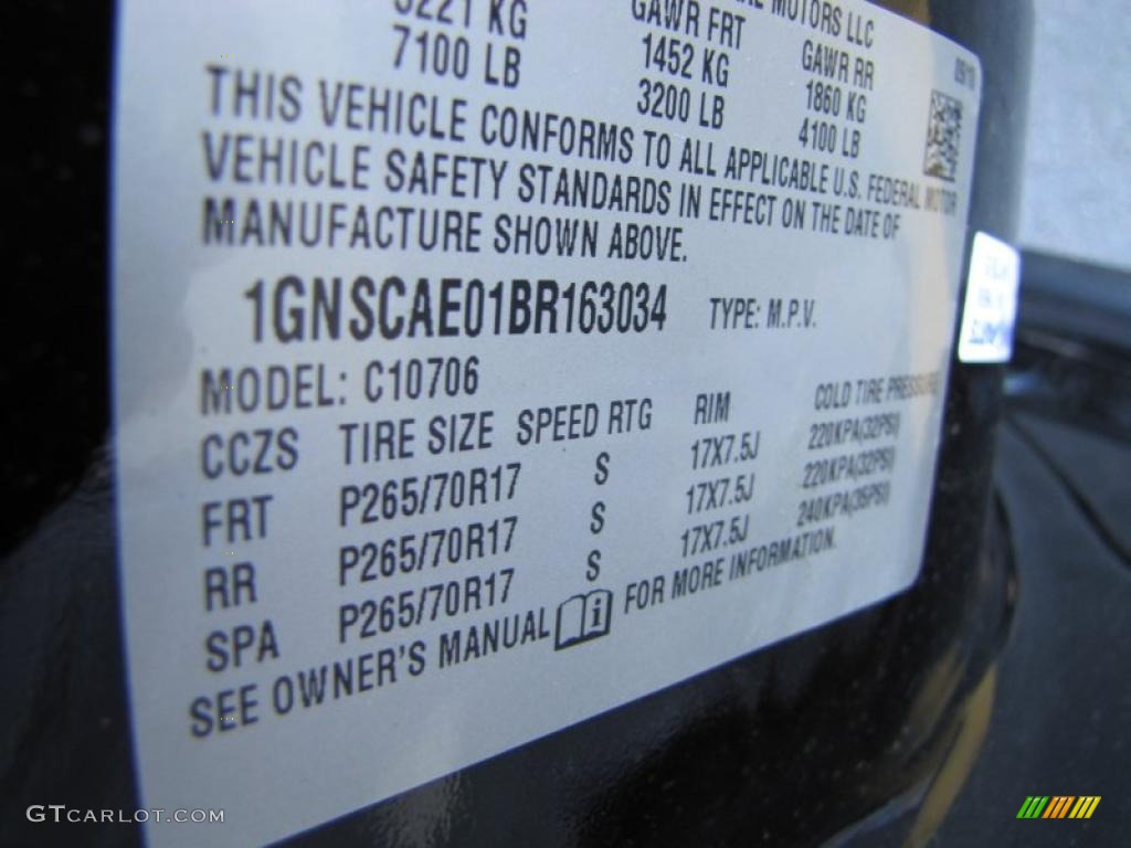 2011 Chevrolet Tahoe LS Info Tag Photo #45285755