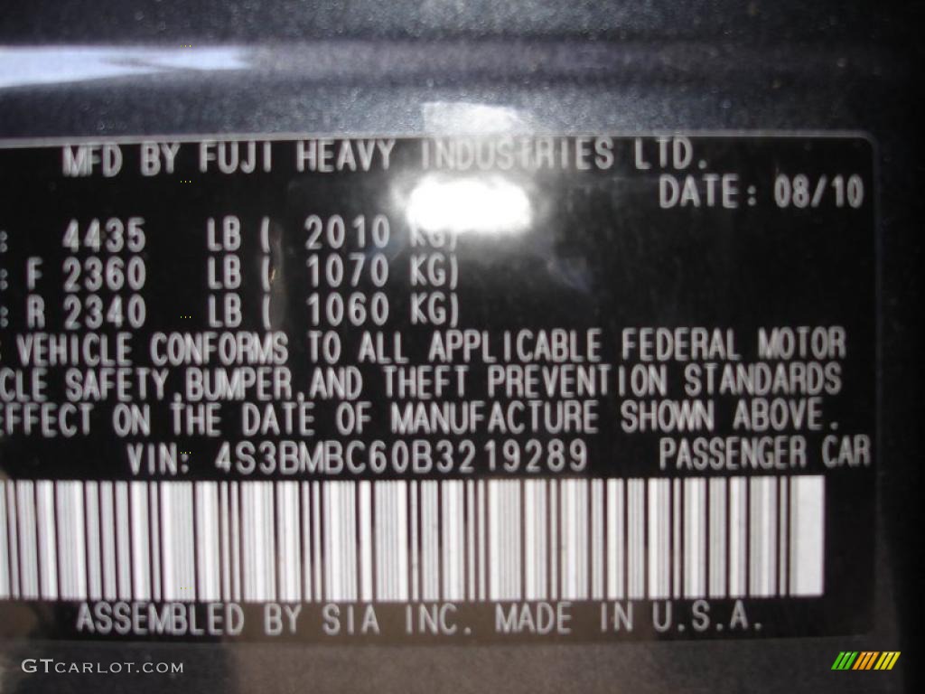 2011 Subaru Legacy 2.5i Premium Info Tag Photos