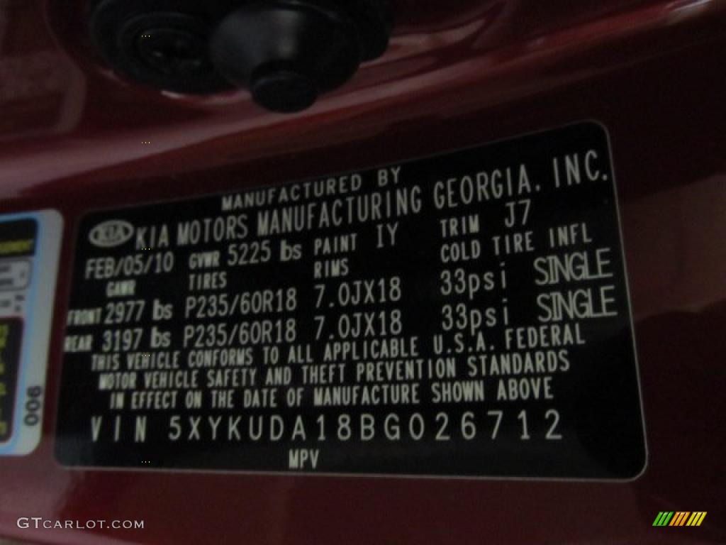 2011 Sorento Color Code IY for Spicy Red Photo #45309709