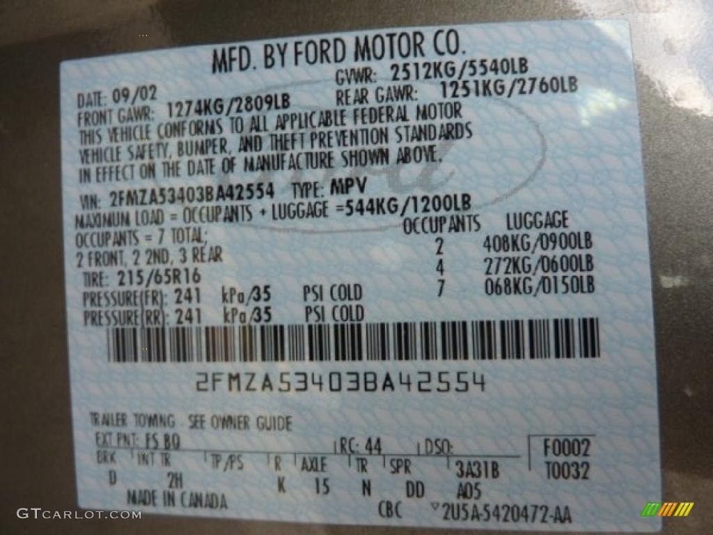 2003 Windstar Color Code FS for Spruce Green Metallic Photo #45314707