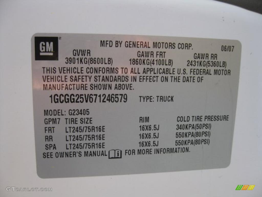 2007 Chevrolet Express 2500 Cargo Van Info Tag Photo #45317104