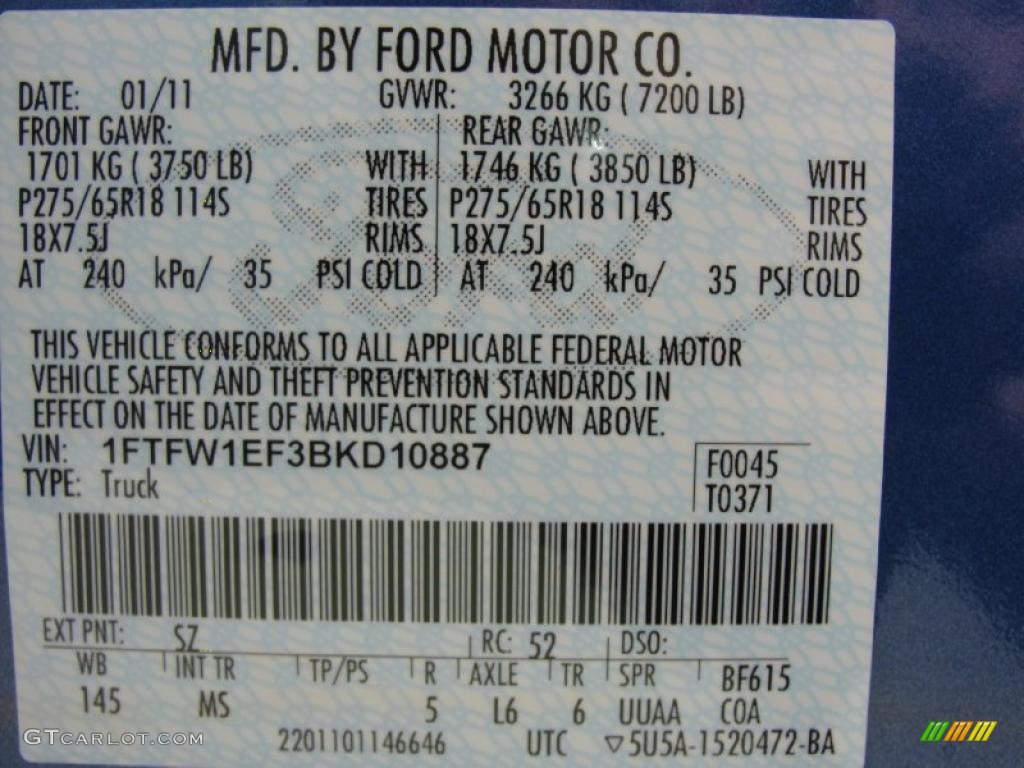 2011 F150 Color Code SZ for Blue Flame Metallic Photo #45326999