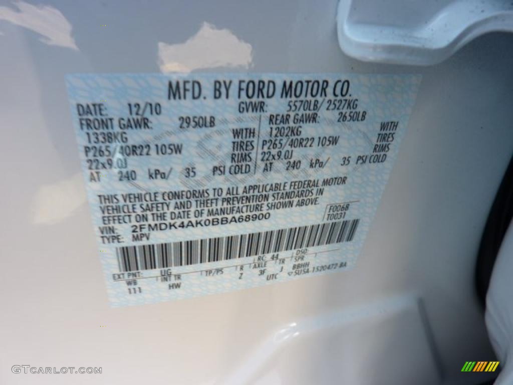 2011 Edge Color Code UG for White Platinum Tri-Coat Photo #45334164
