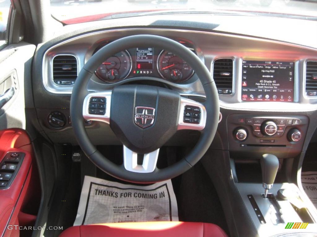 2011 Dodge Charger R/T Plus Black/Radar Red Dashboard Photo #45344585