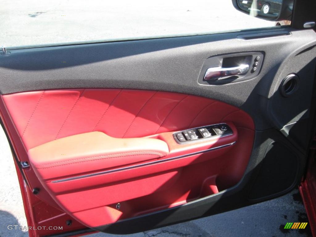 2011 Dodge Charger R/T Plus Black/Radar Red Door Panel Photo #45344613